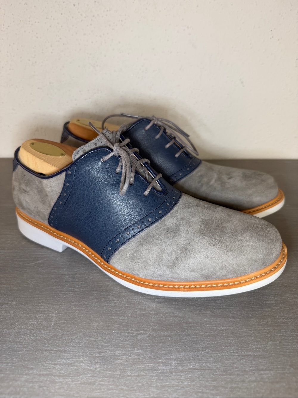 Cole Haan Grand.OS Grey Suede Navy Blue Leather Dress Shoes Men’s Sz 8M C13794